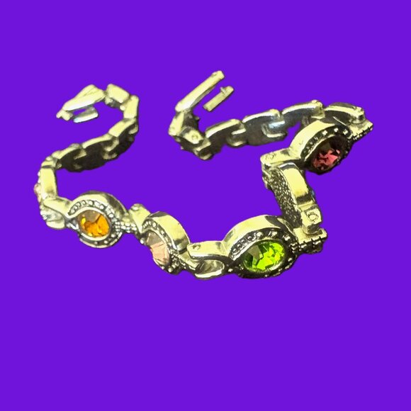 Silver Rainbow Jeweled Bracelet Size 7 with Snap Lock NWOT - Picture 2 of 12